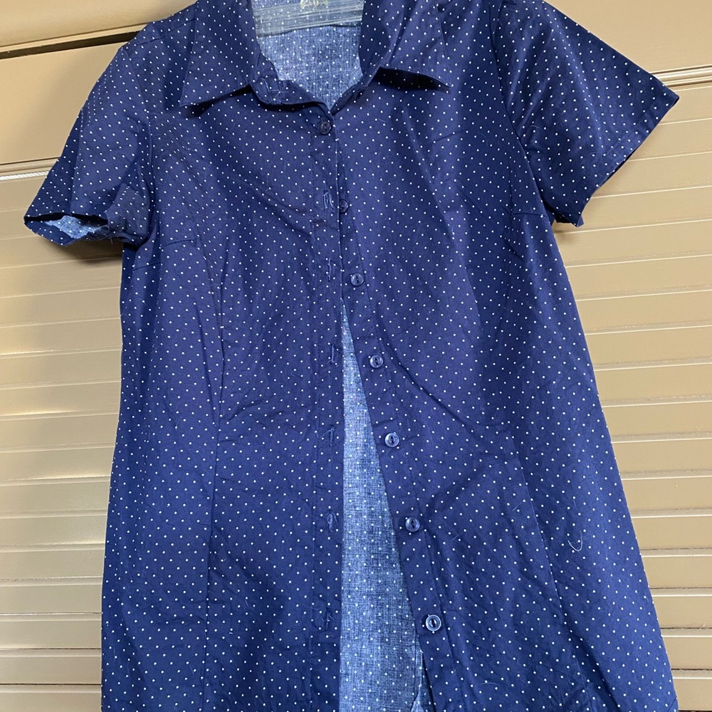 Stylish Navy Blue Polka Dot Button Down Shirt